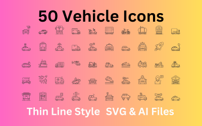 Conjunto de ícones de veículos com 50 ícones de contorno - arquivos SVG e AI