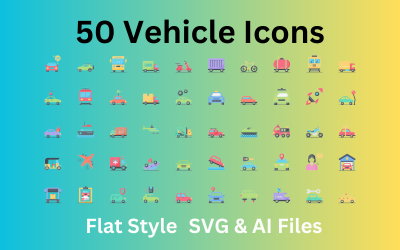 Conjunto de ícones de veículos com 50 ícones planos - arquivos SVG e AI