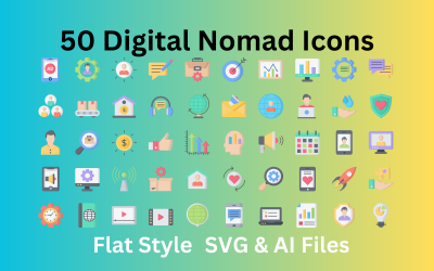 Conjunto de ícones Digital Nomad 50 ícones planos - arquivos SVG e AI