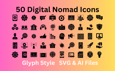 Digital Nomad Icon Set 50 Glyph Icons - SVG och AI-filer