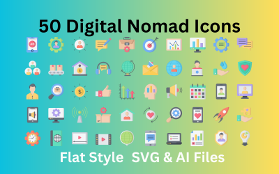 Digital Nomad Icon Set 50 icônes plates - Fichiers SVG et AI