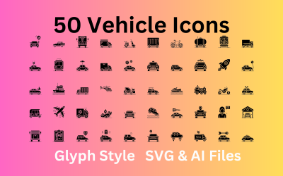 Ensemble d&amp;#39;icônes de véhicule 50 icônes de glyphes - Fichiers SVG et AI