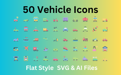 Fahrzeug-Icon-Set 50 flache Icons – SVG- und AI-Dateien