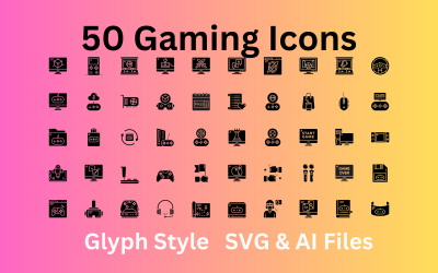 Gaming Icon Set 50 Glyph Icons - SVG és AI fájlok