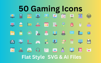 Gaming ikonkészlet 50 lapos ikon - SVG és AI fájlok
