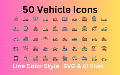 Jeu d&amp;#39;icônes de véhicule 50 icônes de couleur de ligne - Fichiers SVG et AI
