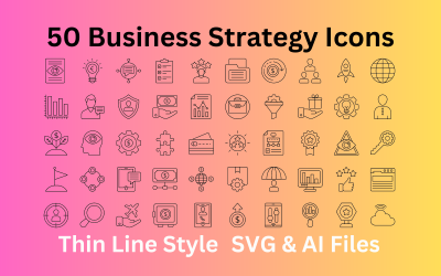 Набор иконок бизнес-стратегии: 50 контурных иконок - файлы SVG и AI
