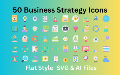 Zestaw ikon strategii biznesowej 50 płaskich ikon - pliki SVG i AI