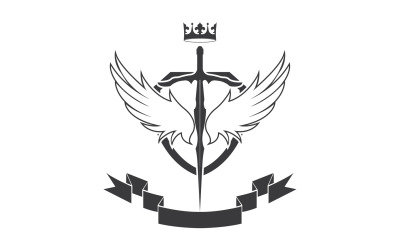 Espada de ala y corona rey señor logo icono v36