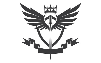 Flügelschwert und Kronenkönig-Lord-Logo-Symbol v10