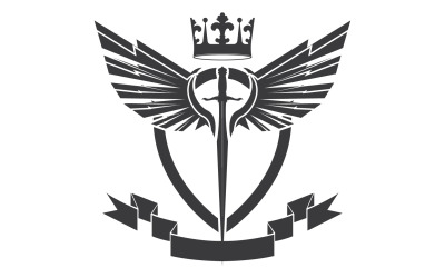 Flügelschwert und Kronenkönig-Lord-Logo-Symbol v13