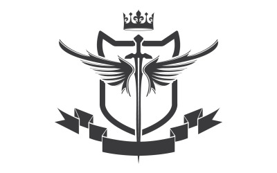 Flügelschwert und Kronenkönig-Lord-Logo-Symbol v17