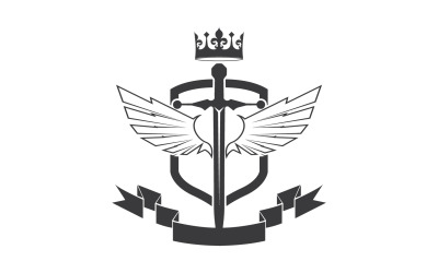 Flügelschwert und Kronenkönig-Lord-Logo-Symbol v33
