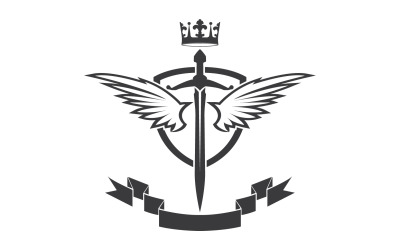 Flügelschwert und Kronenkönig-Lord-Logo-Symbol v37