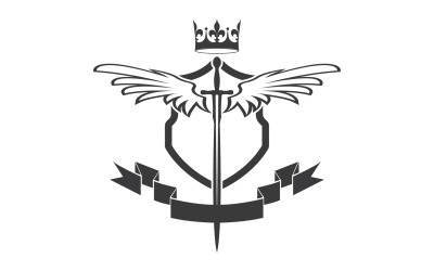 Flügelschwert und Kronenkönig-Lord-Logo-Symbol v42