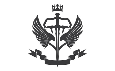 Flügelschwert und Kronenkönig-Lord-Logo-Symbol v45