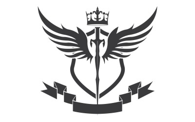 Flügelschwert und Kronenkönig-Lord-Logo-Symbol v51