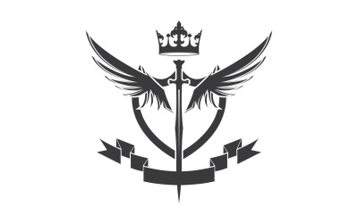 Kanat kılıcı ve taç kral lord logo simgesi v23