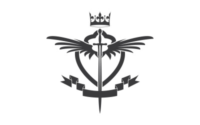 Szárnyas kard és koronakirály lord logó ikon v18