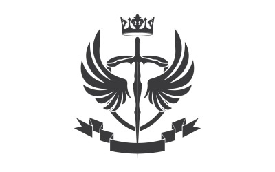Szárnyas kard és koronakirály lord logó ikon v48
