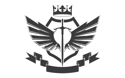Szárnyas kard és koronakirály lord logó ikon v4
