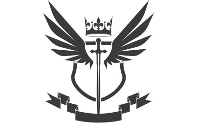 Szárnyas kard és koronakirály lord logó ikon v50