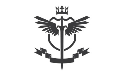 Szárnyas kard és koronakirály lord logó ikon v53