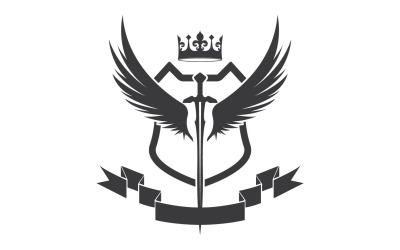Szárnyas kard és koronakirály lord logó ikon v57