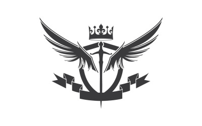 Значок логотипа крылатого меча и короны короля лорда v1