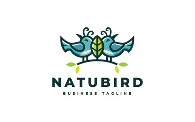 Çift Doğa Kuş Logo Şablonu
