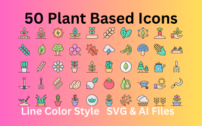 Conjunto de ícones baseados em plantas com 50 ícones de cores de linha - arquivos SVG e AI