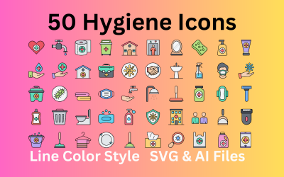 Conjunto de ícones de higiene com 50 ícones coloridos de linha - arquivos SVG e AI