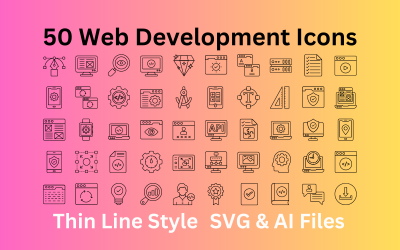 Conjunto de iconos de desarrollo web 50 iconos de contorno: archivos SVG y AI