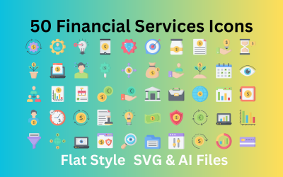 Finansal Hizmetler Simge Seti 50 Düz Simge - SVG ve AI Dosyaları