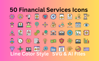 Finansiella tjänster Ikonuppsättning 50 linje färgikoner - SVG och AI-filer
