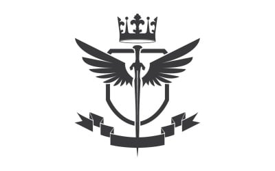 Flügelschwert und Kronenkönig-Lord-Logo-Symbol v61