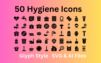 Hygiëne Icon Set 50 Glyph-pictogrammen - SVG- en AI-bestanden
