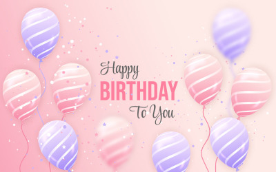 ilustração horizontal de aniversário com balão 3d rosa e roxo realista