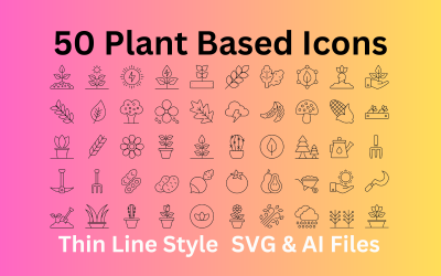 基于植物的图标集 50 个轮廓图标 - SVG 和 AI 文件