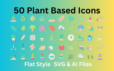 基于植物的图标集 50 个平面图标-SVG 和 AI 文件