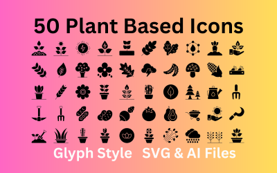 基于植物的图标集 50 个字形图标 - SVG 和 AI 文件
