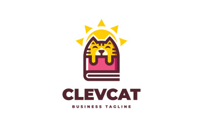 Modelo de logotipo de gato genial e inteligente