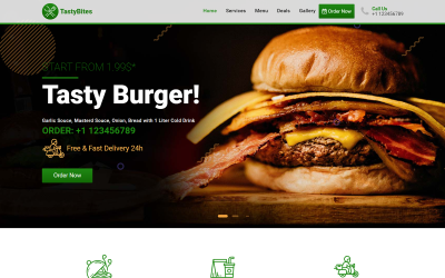 TastyBites — szablon strony docelowej restauracji typu fast food