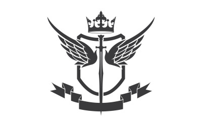 Vleugelzwaard en kroonkoning heer logo icoon v63