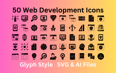 Webfejlesztési ikonkészlet 50 karakterjel ikon - SVG és AI fájlok