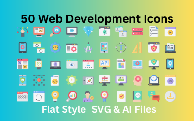 Webfejlesztési ikonkészlet 50 lapos ikon - SVG és AI fájlok