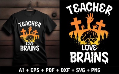 Diseño de camiseta Teacher Love Brains Horror especial para evento de Halloween