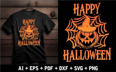 Glad Halloween Med Spindelnät T-shirt Design