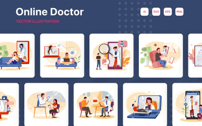 M269_ Çevrimiçi Doktor Konsültasyonu İllüstrasyon Paketi