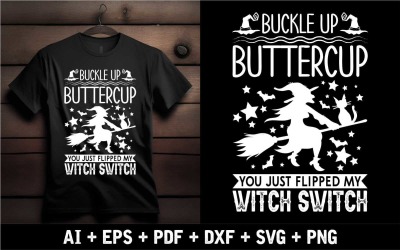 Připoutejte se Buttercup Witch Switch Design halloweenského trička